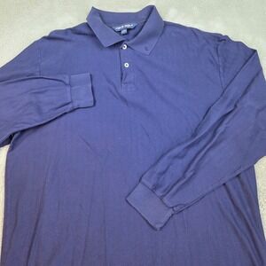 Polo Golf Ralph Lauren Long Sleeve Polo Mens L Herringbone Pima Cotton Navy Blue